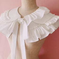 假領 [MISHMASH] Frill Ribbon Pleats White 第2張的照片