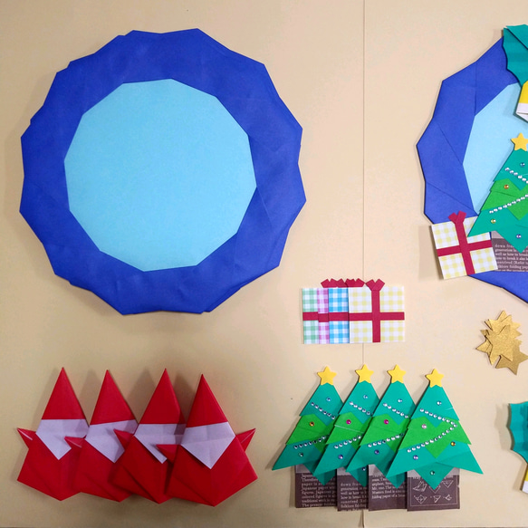 壁面飾り　折り紙　リース　キット　5組セット　クリスマス　保育 2枚目の画像