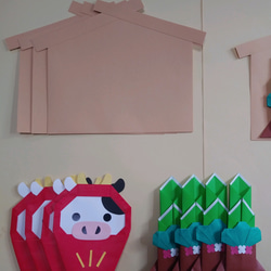 壁面飾り　折り紙　製作　キット　5組セット　お正月　牛 2枚目の画像