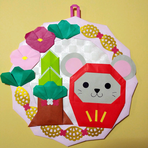 折り紙 リース 壁面飾り 正月 お正月 タペストリー・壁掛け haru 通販