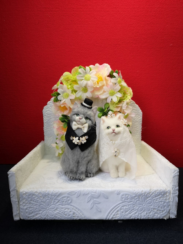 ☆マリンの家☆羊毛フェルト　猫　ウェルカムドール　ハンドメイド　ねこ　ネコ　フェルト猫　結婚　結婚式　プレゼント 2枚目の画像