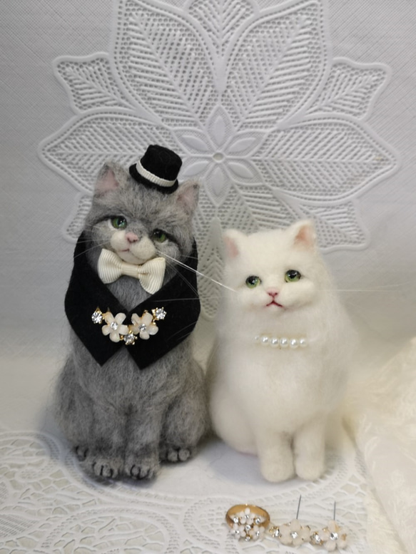 ☆マリンの家☆羊毛フェルト　猫　ウェルカムドール　ハンドメイド　ねこ　ネコ　フェルト猫　結婚　結婚式　プレゼント 4枚目の画像