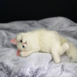 ☆マリンの家☆羊毛フェルト　猫　 白猫～ゴロゴロポーズ　ハンドメイド　ねこ　ネコ　フェルト猫　　羊毛フェルト猫 2枚目の画像