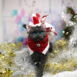 羊毛フェルト　ロシアンブルー～サンタバージョン　猫　ハンドメイド　ねこ　サンタ　クリスマス　サンタクロース　ハンドメイド 3枚目の画像