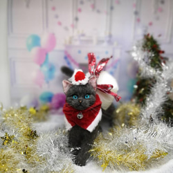羊毛フェルト　ロシアンブルー～サンタバージョン　猫　ハンドメイド　ねこ　サンタ　クリスマス　サンタクロース　ハンドメイド 4枚目の画像
