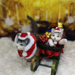 羊毛フェルト　猫　羊毛フェルト 羊毛フェルト 三毛猫～サンタ親子バージョン　サンタクロース　ねこ　クリスマス　サンタ 2枚目の画像