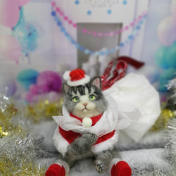 羊毛フェルト 三毛猫～サンタバージョン　猫　ハンドメイド　ねこ　サンタ　クリスマス　サンタクロース　ハンドメイド 2枚目の画像