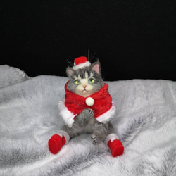 羊毛フェルト 三毛猫～サンタバージョン　猫　ハンドメイド　ねこ　サンタ　クリスマス　サンタクロース　ハンドメイド 5枚目の画像