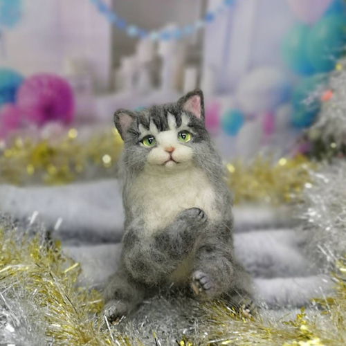 羊毛フェルト 三毛猫~サンタバージョン 猫 ハンドメイド ねこ 羊毛フェルト 三毛猫~サンタバージョン 猫 ハンドメイド ねこ