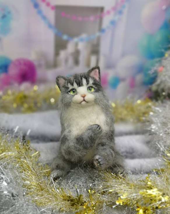 羊毛フェルト 三毛猫～サンタバージョン　猫　ハンドメイド　ねこ　サンタ　クリスマス　サンタクロース　ハンドメイド 6枚目の画像