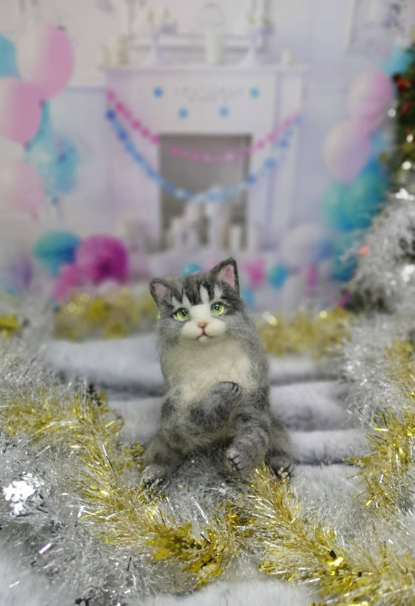 羊毛フェルト 三毛猫～サンタバージョン　猫　ハンドメイド　ねこ　サンタ　クリスマス　サンタクロース　ハンドメイド 7枚目の画像