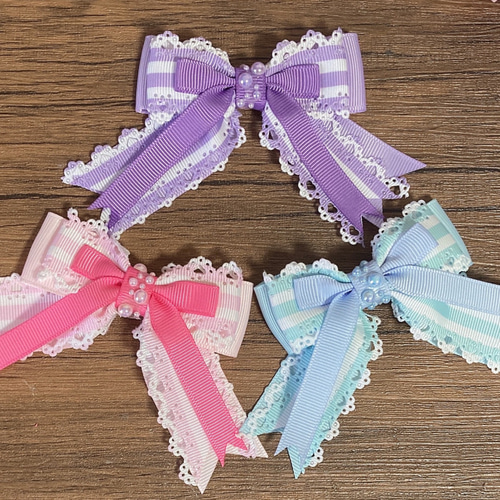 再販☆2個セット！繰り返し使える♪ パールとレース ストライプリボン  