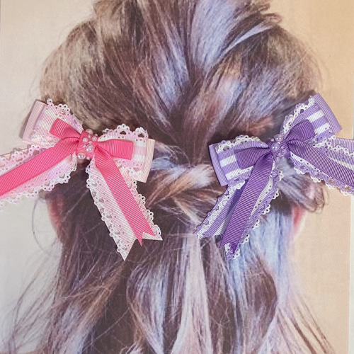 再販☆2個セット！繰り返し使える♪ パールとレース ストライプリボン  