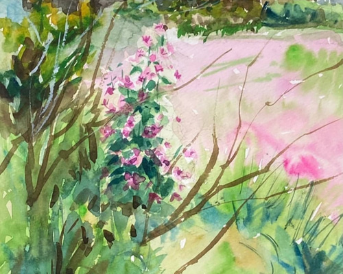 RUKURUKUさま専用（原画）初夏の虹【A5サイズ／水彩画／#2258】 水彩画】原画「小さな薔薇」220×160 mm #花 #薔薇 絵画