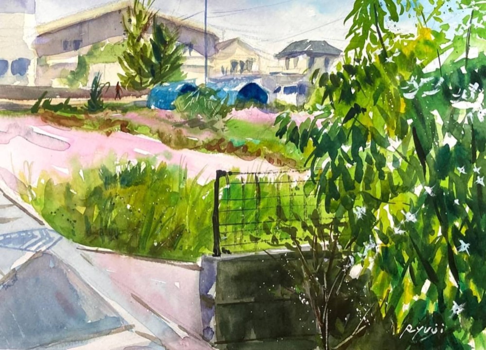 ご依頼品　風景画　花の絵　アクリル画　原画 「れんげ畑2」F8