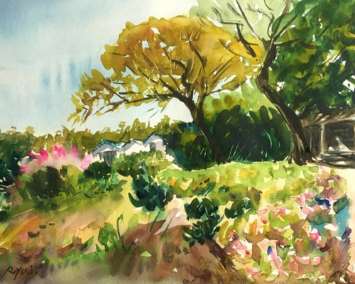 水彩画】「島の風景 2021」 F4：332×242 mm 絵画 ryuji_watercolor