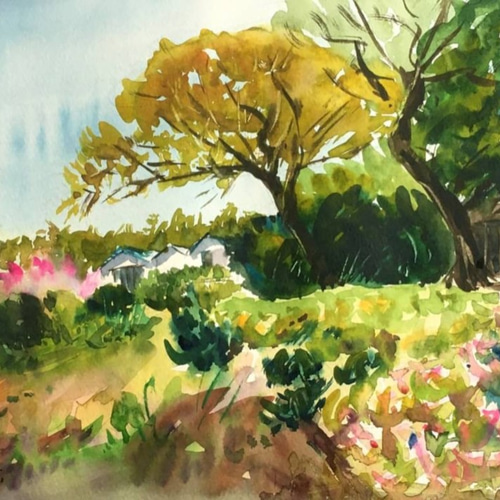 水彩画】「島の風景 2021」 F4：332×242 mm 絵画 ryuji_watercolor