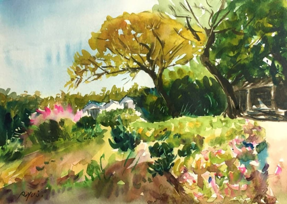 水彩画】「島の風景 2021」 F4：332×242 mm 絵画 ryuji_watercolor