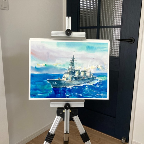 水彩画】原画「護衛艦 むらさめ」 F4：242×332 mm 絵画