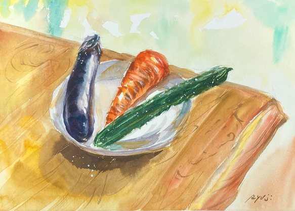 水彩原画 水彩画】原画「野菜3種」 F4：242×332 mm 絵画 ryuji_watercolor 通販