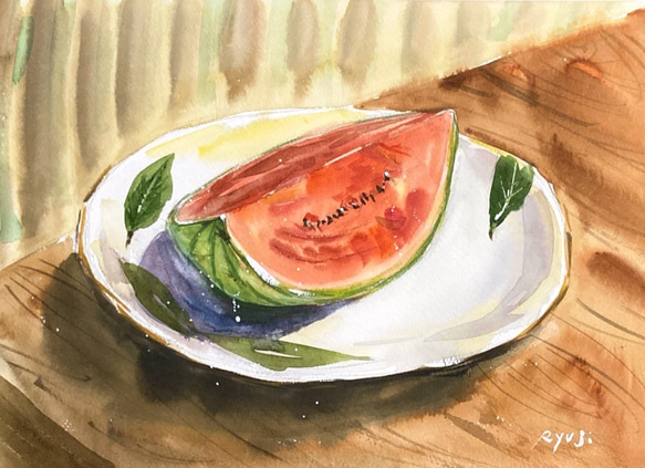 水彩画 原画 絵画のみ F4ブィフアール すすき野 秋深まる かわゆい