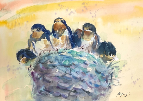 ツバメのヒナ達 — Ryuji Watercolor