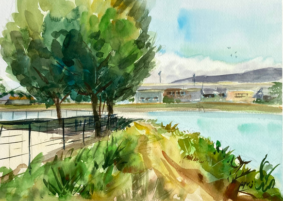 水彩画】原画「 ある夏の日」F4:242×332 mm #夏 #風景 絵画 水彩画】原画「 ある夏の日」F4:242×332 mm #夏 #風景 絵画
