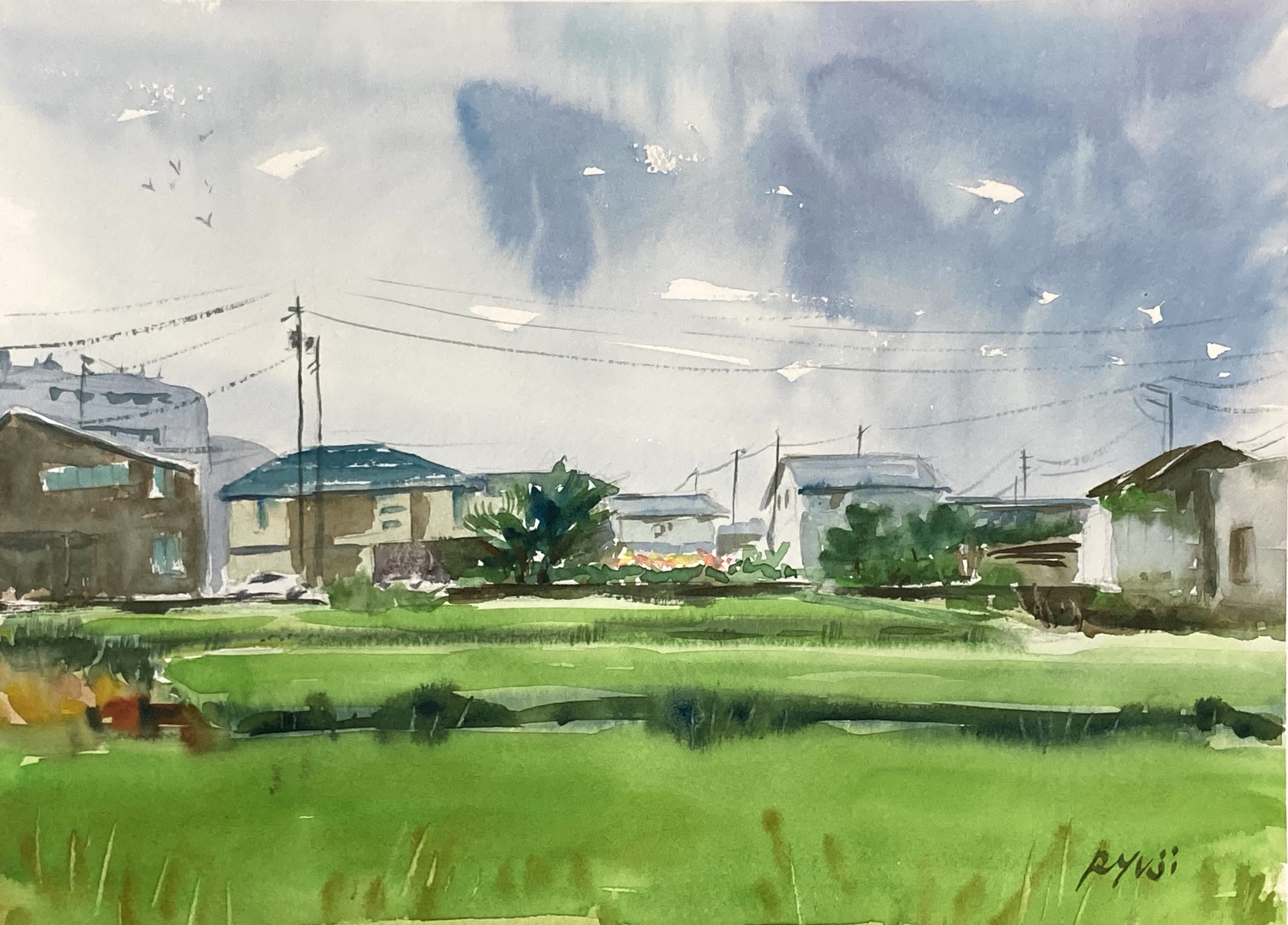 【水彩画】原画「ある日の風景」F4：242×332 mm #風景 絵画