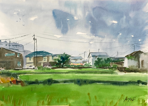 【水彩画】原画「ある日の風景」F4：242×332 mm #風景 1枚目の画像