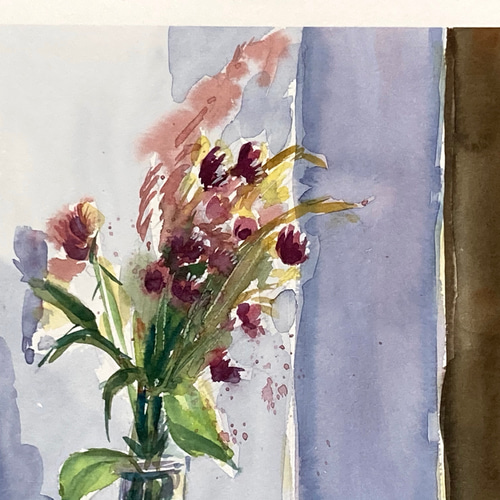 水彩画】原画「静かな時間」F4:332×242 mm #花 絵画 水彩画】原画「静かな時間」F4:332×242 mm #花 絵画
