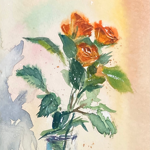 水彩画】原画「小さな薔薇」220×160 mm #花 #薔薇 絵画