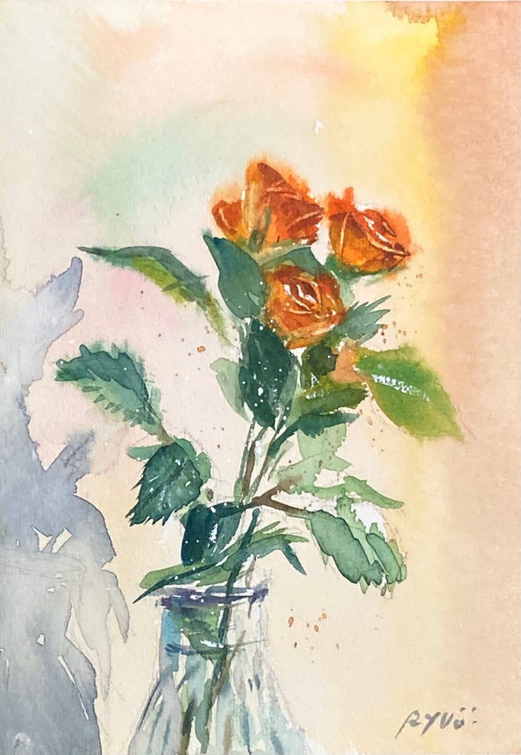 【水彩画】原画「小さな薔薇」220×160 mm #花 #薔薇 1枚目の画像
