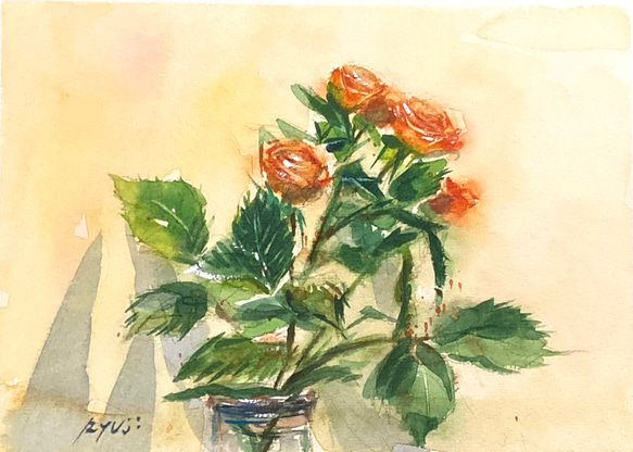 水彩画】原画「小さな薔薇②」160×220 mm #花 #薔薇 絵画