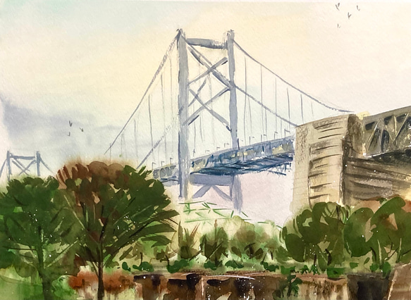 水彩画】原画「瀬戸大橋記念公園」F4：242×332 mm #公園 #風景