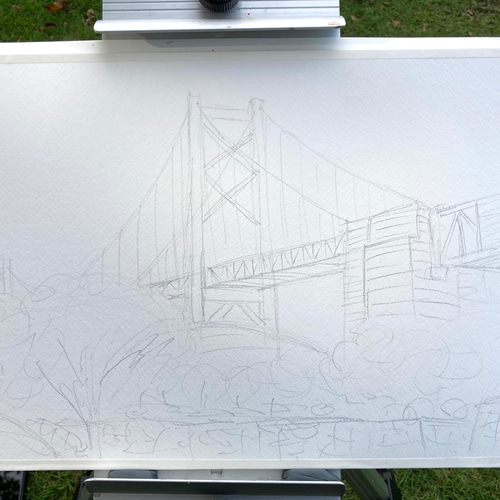 水彩画】原画「瀬戸大橋記念公園」F4：242×332 mm #公園 #風景