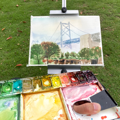 印象のデザイン 水彩画】原画「瀬戸大橋記念公園」F4：242×332 mm #風景 #公園 絵画