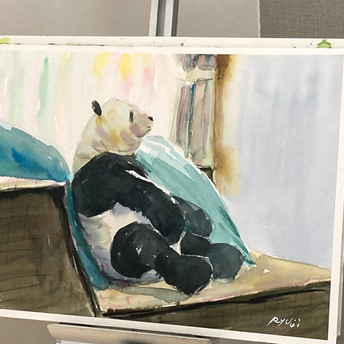限定お買い得商品 水彩画】原画「Panda」F4：242×332mm #パンダ #ぬいぐるみ 絵画 絵画
