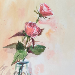 【水彩画】原画「Pink rose 」F4：332×242 mm #薔薇#rose #花 #flower 1枚目の画像