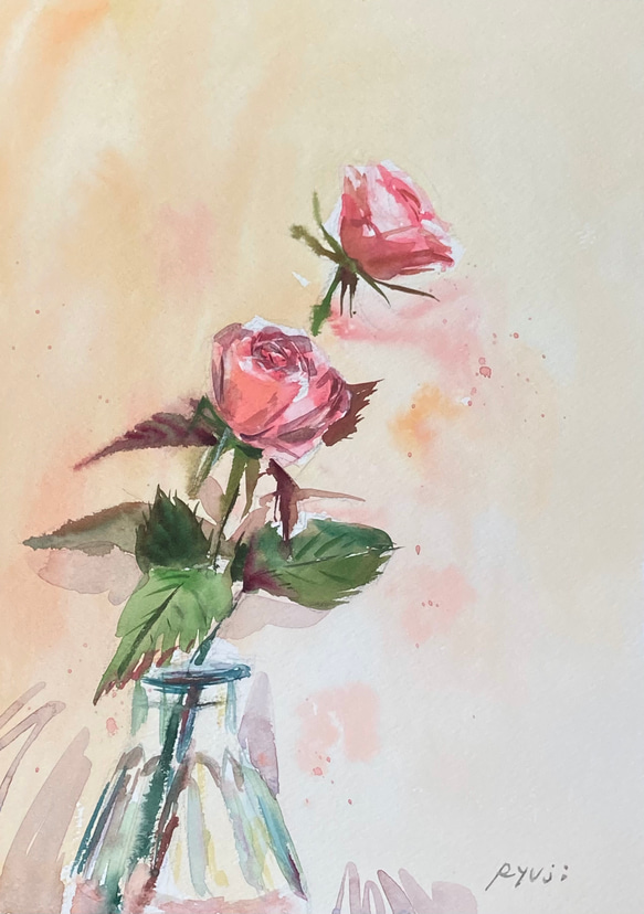 【水彩画】原画「Pink rose 」F4：332×242 mm #薔薇#rose #花 #flower 1枚目の画像