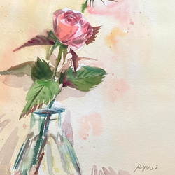 【水彩画】原画「Pink rose 」F4：332×242 mm #薔薇#rose #花 #flower 4枚目の画像