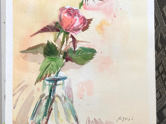 【水彩画】原画「Pink rose 」F4：332×242 mm #薔薇#rose #花 #flower 4枚目の画像
