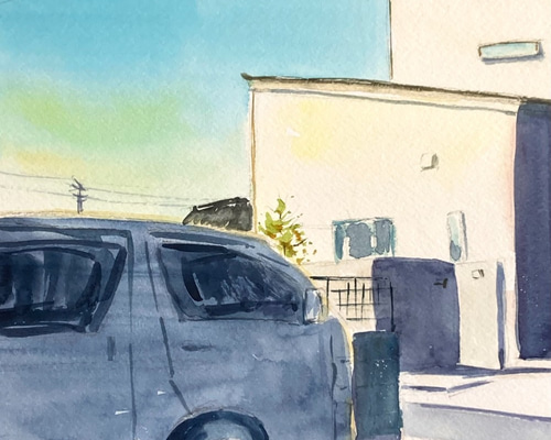 ひまわり畑04」透明水彩画 原画 風景画 額縁付 2Lサイズ 絵画