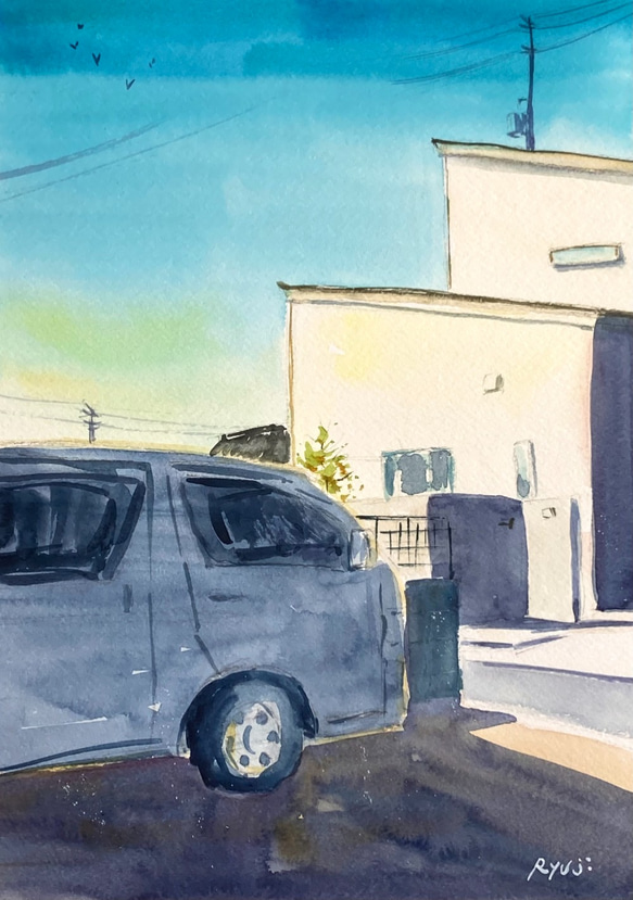 水彩画】原画「 秋晴れ 」F4：332×242 mm #秋 #青空 #風景画