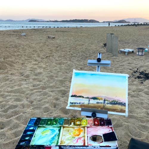 水彩画】原画「 夕暮れの海岸 」F4:242×332 mm #夕暮れ #海岸 水彩画】原画「 夕暮れの海岸 」F4:242×332 mm #夕暮れ #海岸