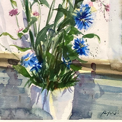 水彩画】原画「 高速道路の生け花 」F4：332×242 mm #生け花 #花