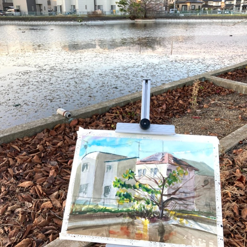 水彩画（池の掃除） 水彩画（池の掃除）