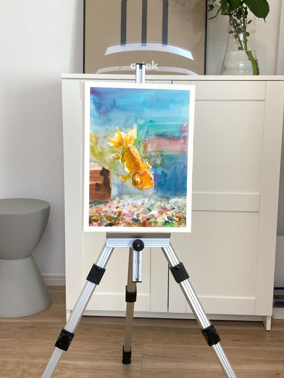 【水彩画】原画「 光の中で 」F4：332×242 mm #金魚 #Goldfish 2枚目の画像