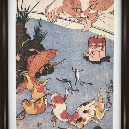 歌川国芳 金魚づくし 百ものがたり A4 ポスター 輸送用 額付き