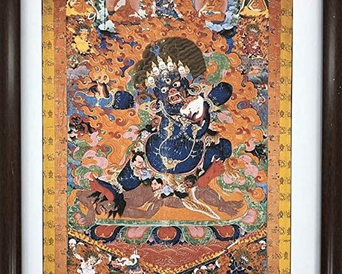 閻魔(ヤマ)を描いたチベットの仏画 閻魔大王 A4 ポスター 輸送用 額