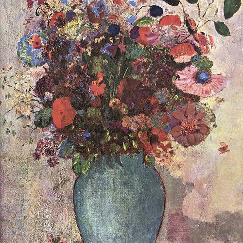 ルドン【トルコ石色の花瓶の花】 - 手描き 絵画（油絵複製画